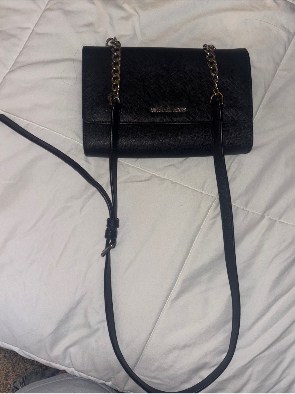 Michael Kors Black Leather Chain-Strap Crossbody